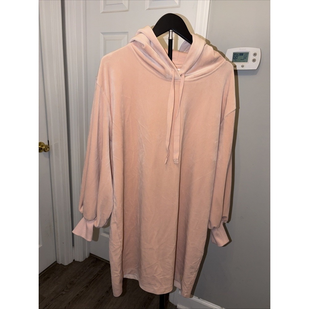 Calvin Klein Velour Hooded Mini Dress Large Loungewear Blush Pink Soft Preppy‎